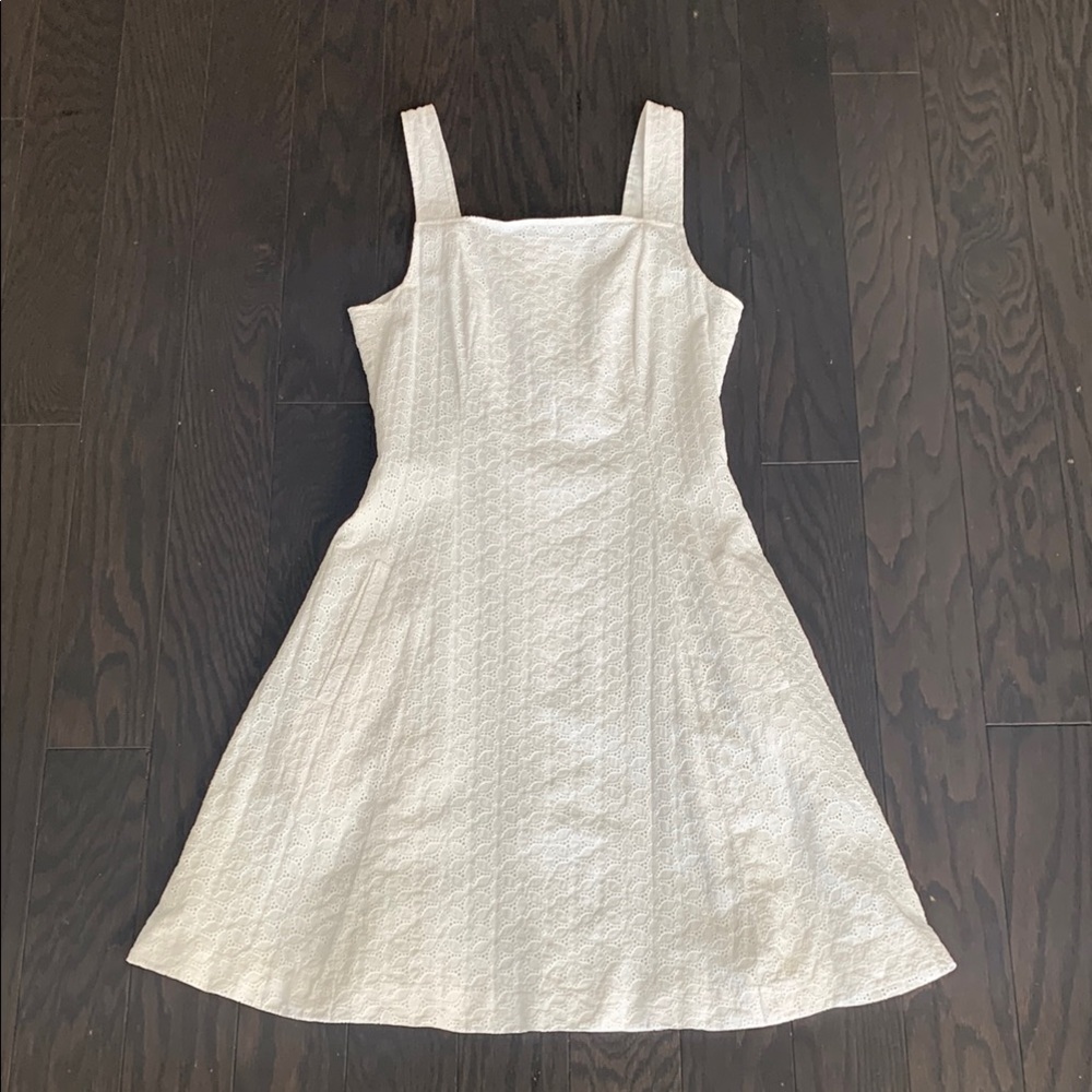 Theory Sleeveless White Eyelet Dress With Pockets
